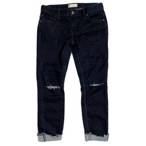 Free People Blue Distressed Cuffed Denim Ankle Jeans